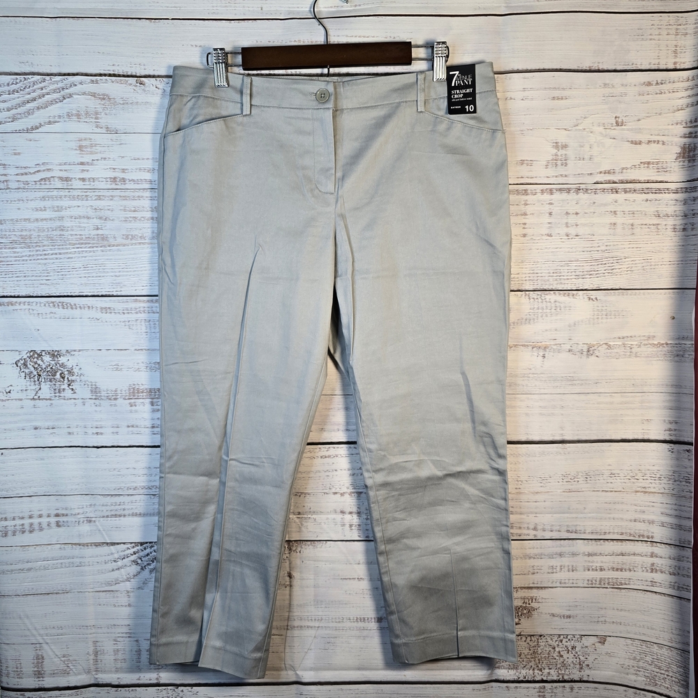 New York & Company 7th Ave Straight Crop Pants Size‎ 10 Light Gray NWT